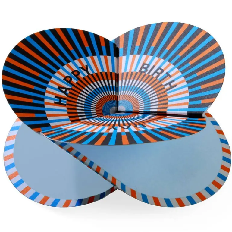 faltkarte | optical orange | blau, happy birthday – design kirstin hoevermann