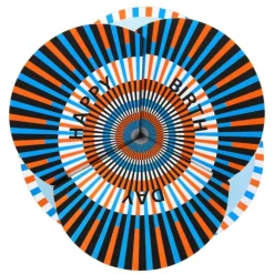 faltkarte | optical orange | blau, happy birthday – design kirstin hoevermann
