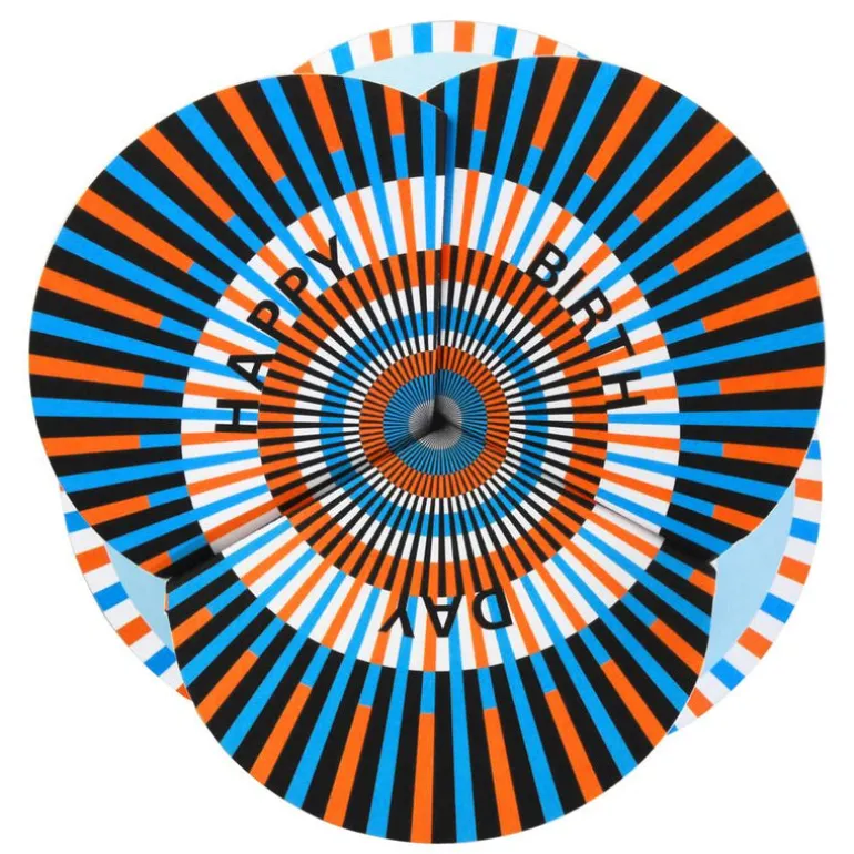 faltkarte | optical orange | blau, happy birthday – design kirstin hoevermann