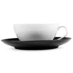 tac schwarz | teetasse weiß mit untertasse schwarz, 1 stück